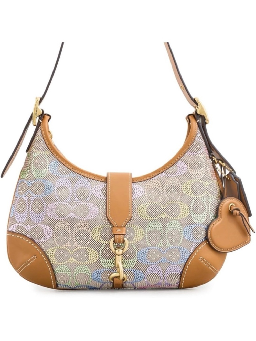 Coach Crystal Signature Hobo Bag in Rainbow Multi/Tan